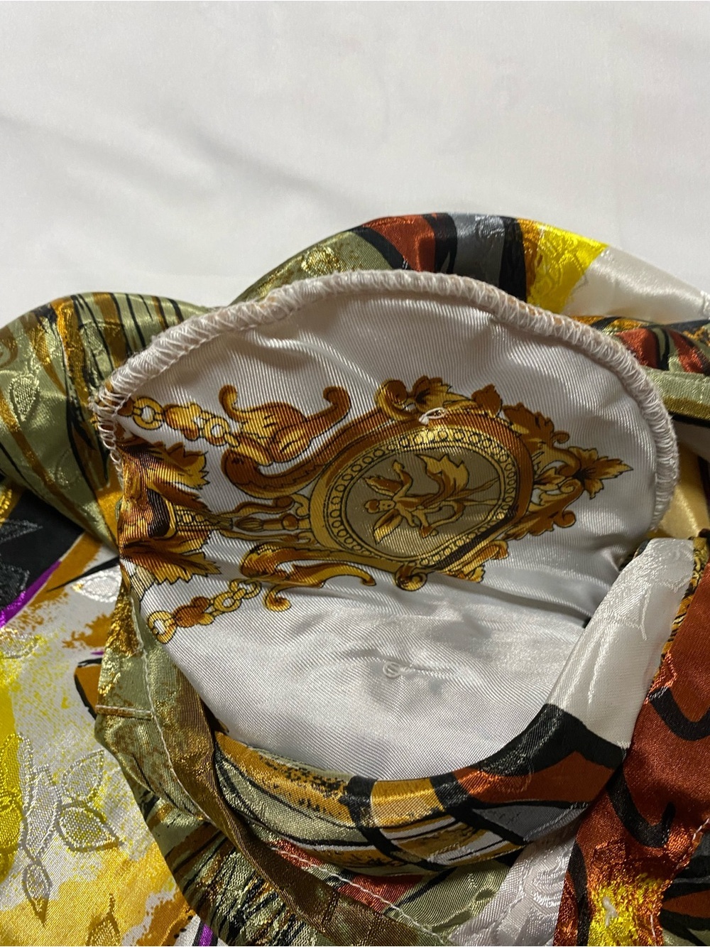 Artistic Abstract Face Print Bomber Jacket in Olive, Gold, Black - Picture 7 of 9
